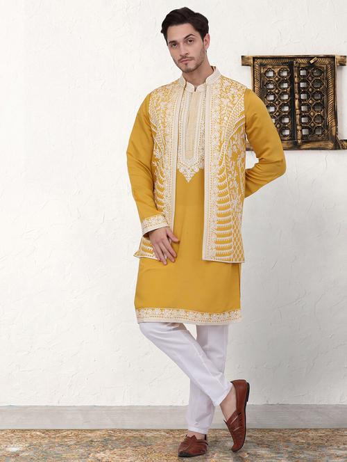 men embroidered kurta pyjama with jacket  - 21524855 -  Standard Image - 0
