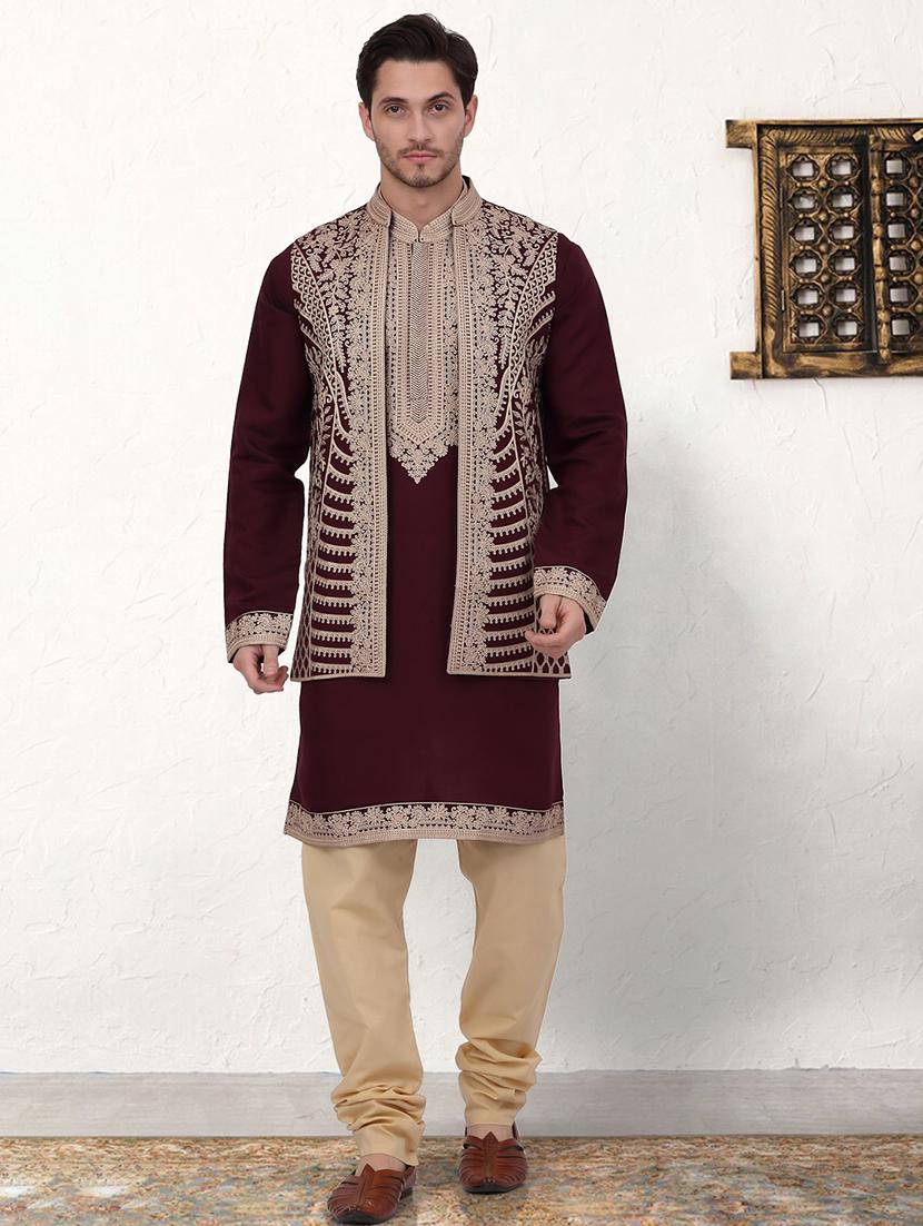 men embroidered kurta pyjama with jacket ethnic wear set - 21524858 -  Zoom Image - 0