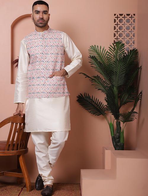 men mandarin neck kurta pyjama with jacket ethnic wear set - 21524864 - Standard Image - 0