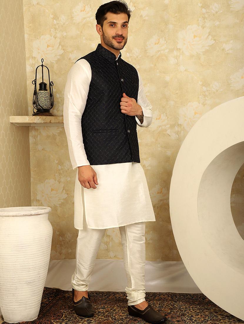 men mandarin neck kurta pyjama with jacket ethnic wear set - 21524874 - Standard Image - 2