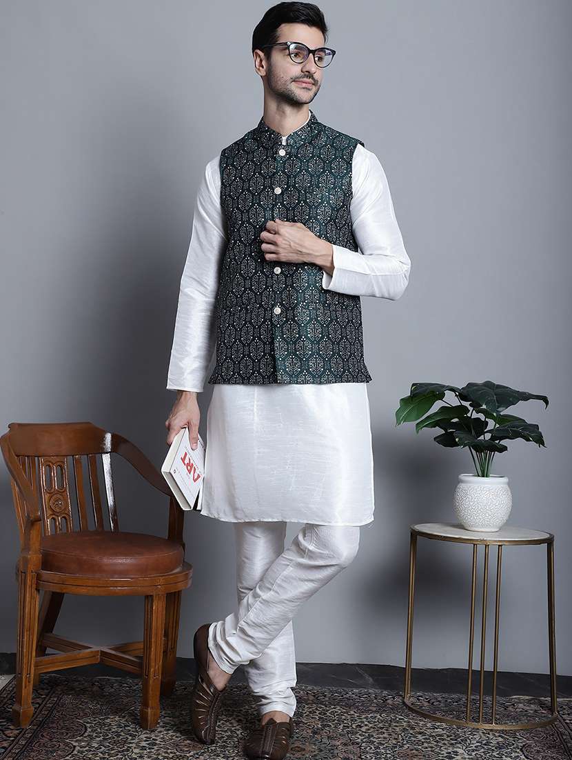 men solid kurta pyjama set with printed jacket - 21524883 -  Standard Image - 2
