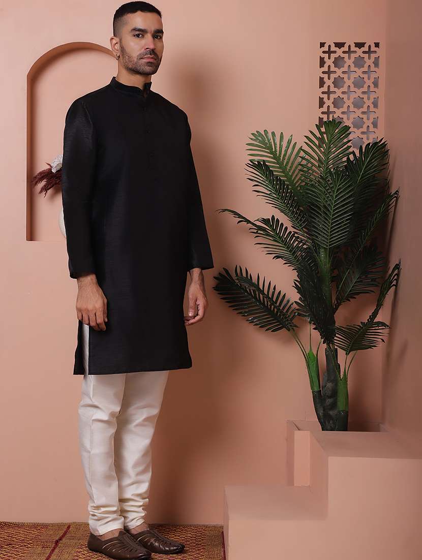 men solid kurta pyjama set with printed jacket - 21524910 - Standard Image - 2