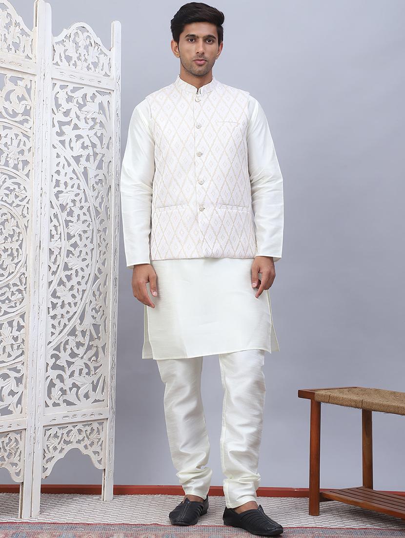 men solid kurta pyjama set with printed jacket - 21524914 - Zoom Image - 0