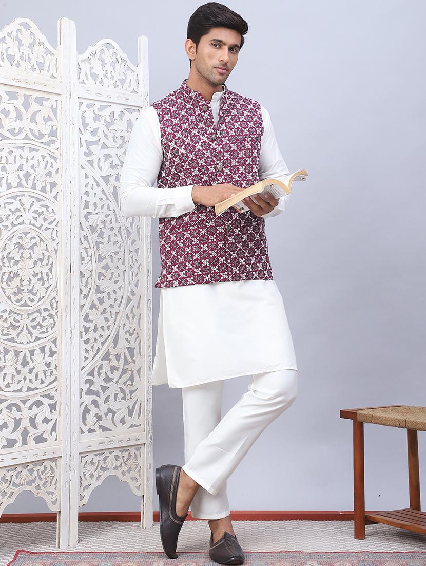 men mandarin neck silk kurta bottom with jacket ethnic wear set - 21524917 - Standard Image - 2