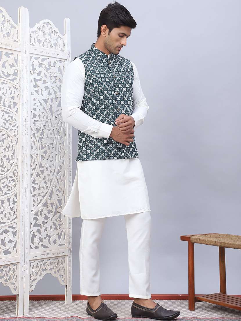 men solid kurta pyjama set with printed jacket - 21524918 -  Standard Image - 2