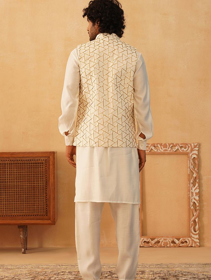 men solid kurta pyjama set with printed jacket - 21524920 - Standard Image - 2