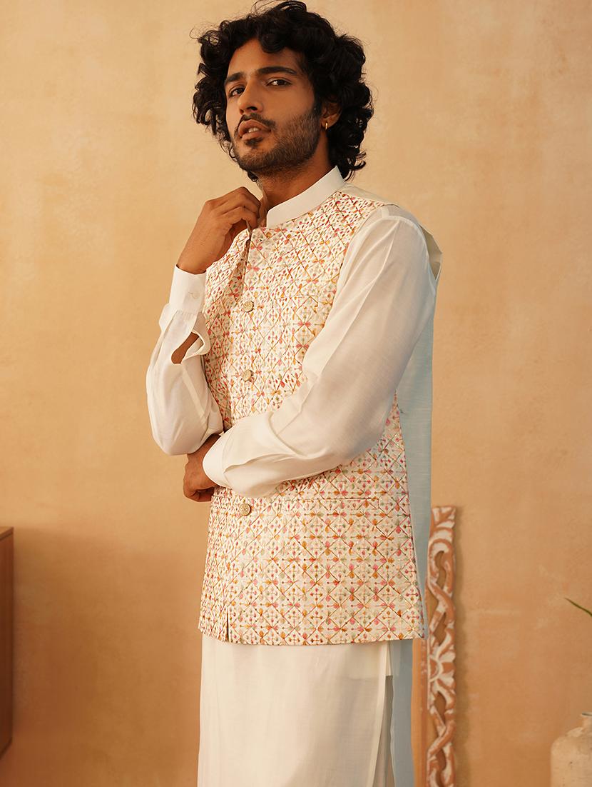 men solid kurta pyjama set with printed jacket - 21524927 - Standard Image - 2