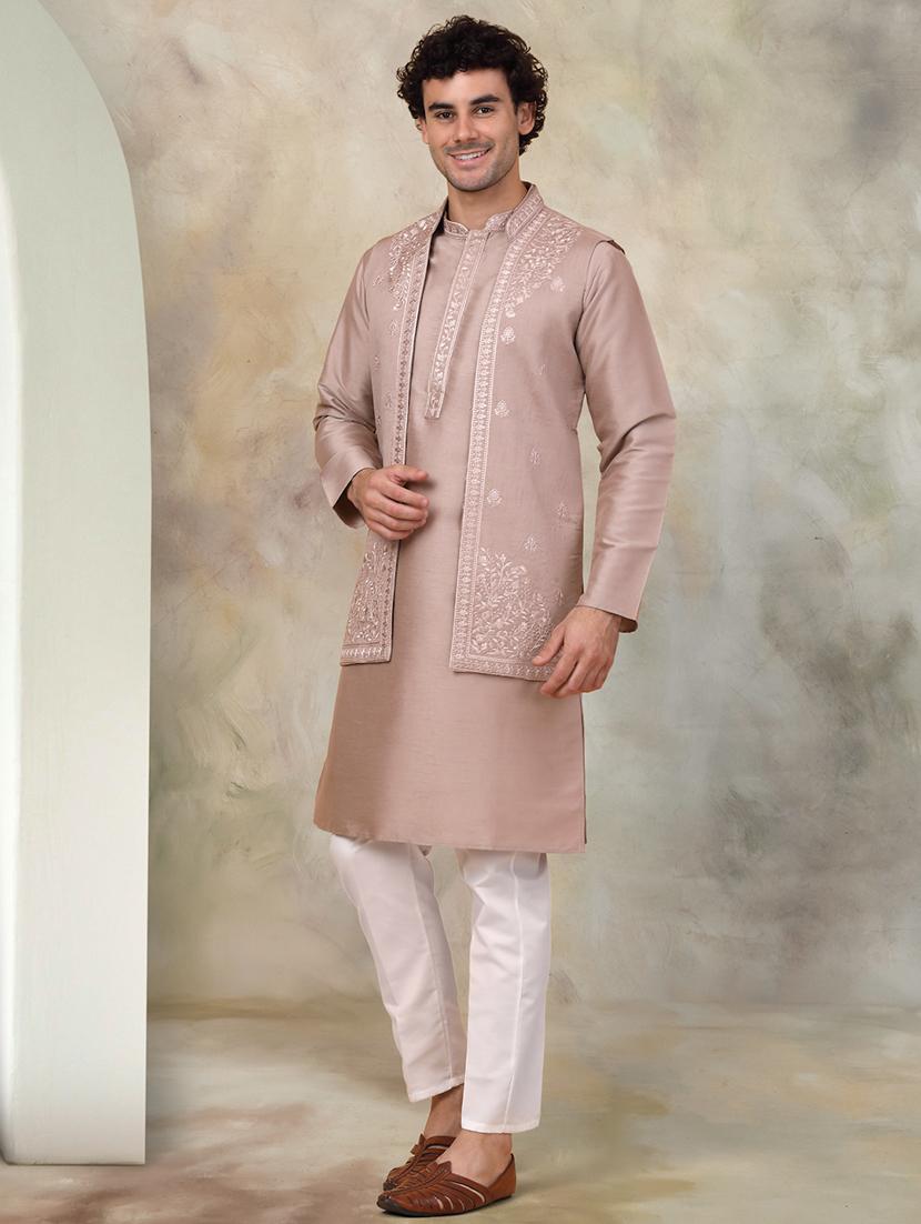 men embroidered kurta pyjama set with jacket - 21524944 - Standard Image - 2