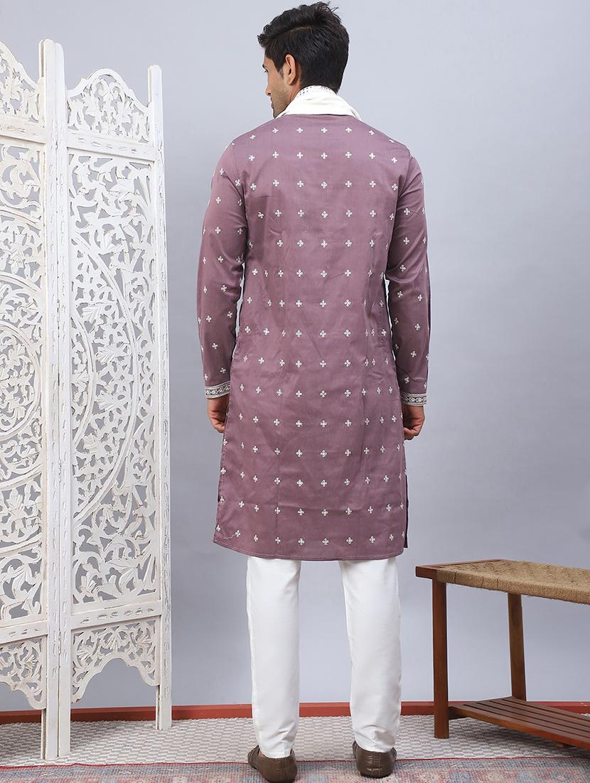men solid with work kurta pyjama ethnic set - 21524954 - Standard Image - 2