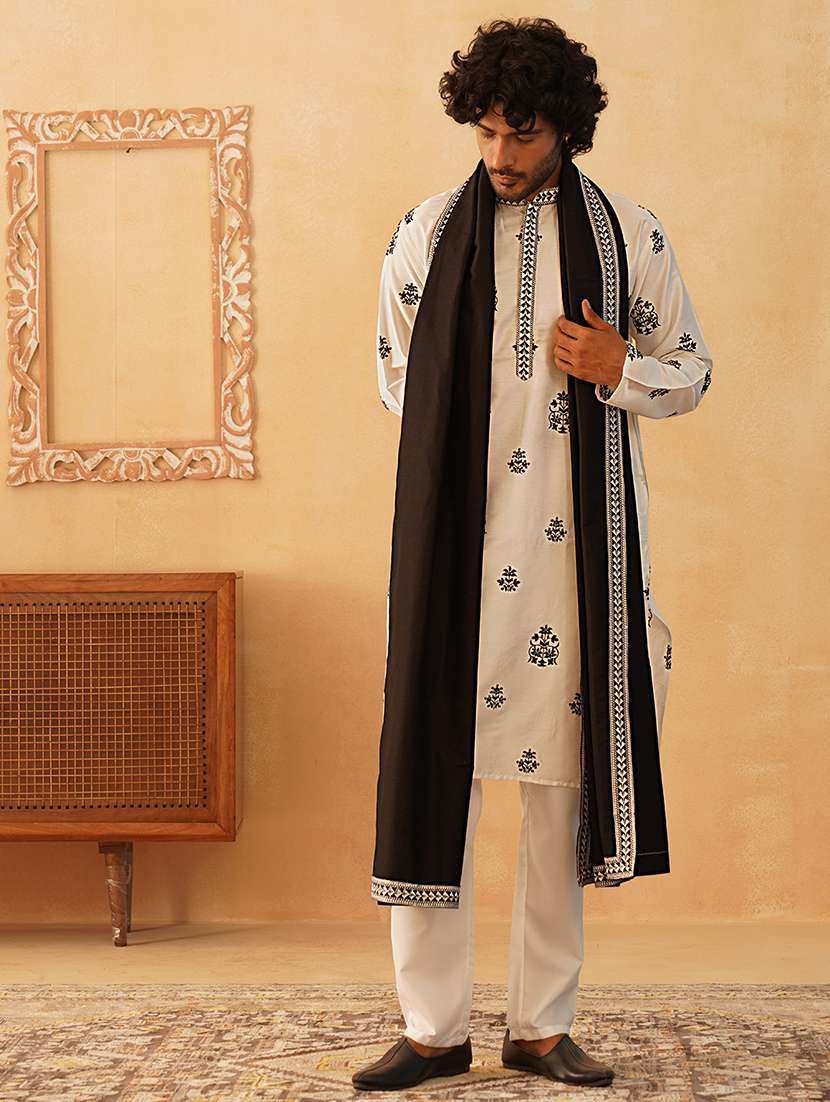 men solid with work kurta pyjama ethnic set - 21524957 -  Standard Image - 2