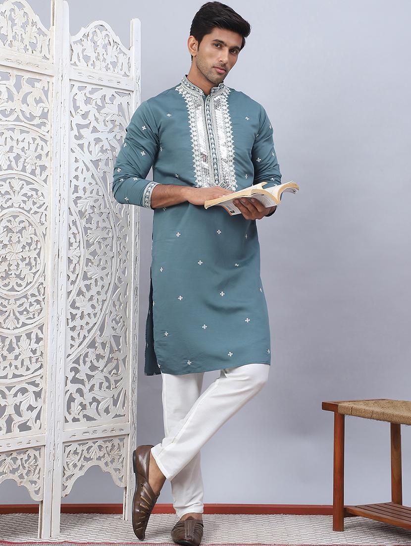 men embroidered kurta pyjama ethnic wear set
