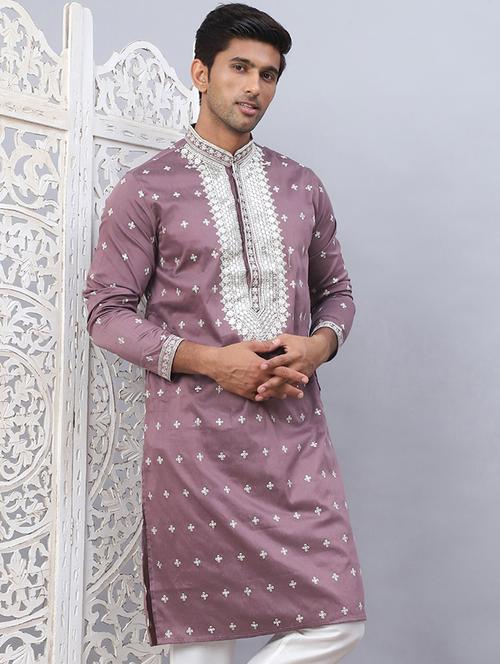 men embroidered mandarin neck long kurta - 21524963 - Standard Image - 0