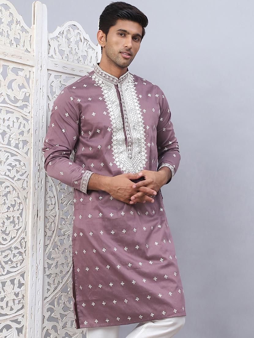 men embroidered mandarin neck long kurta - 21524963 - Zoom Image - 0