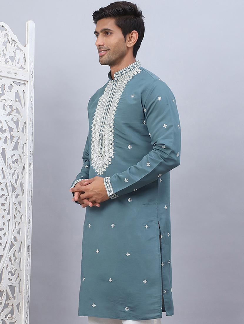 men embroidered mandarin neck long kurta - 21524964 - Standard Image - 2