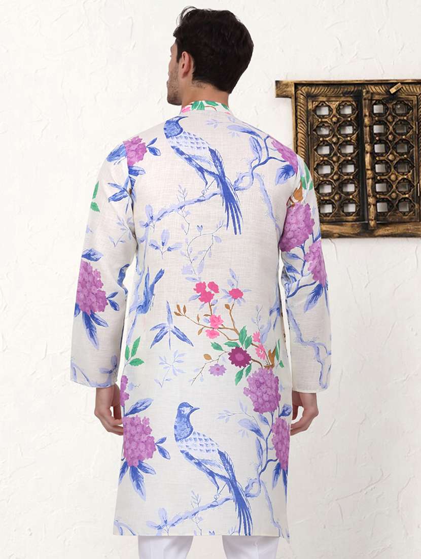 men printed mandarin neck long kurta  - 21524969 -  Standard Image - 2