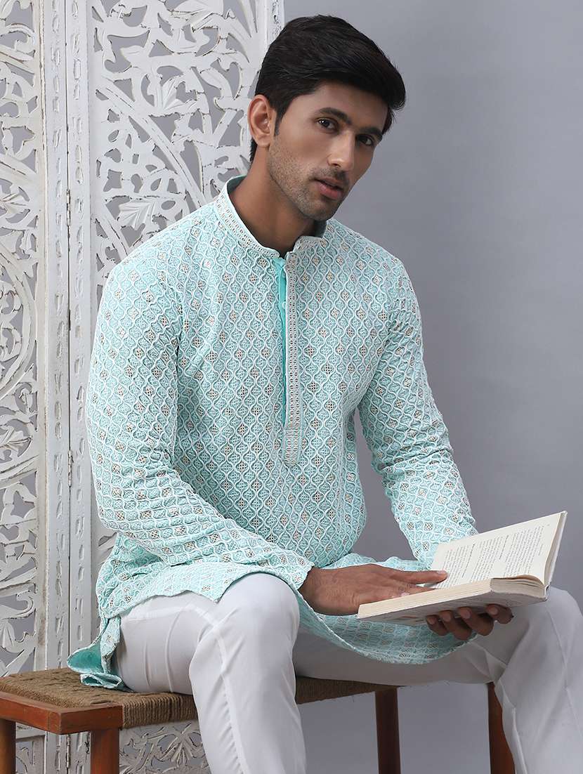 men embroidered mandarin neck long kurta  - 21524980 -  Standard Image - 2