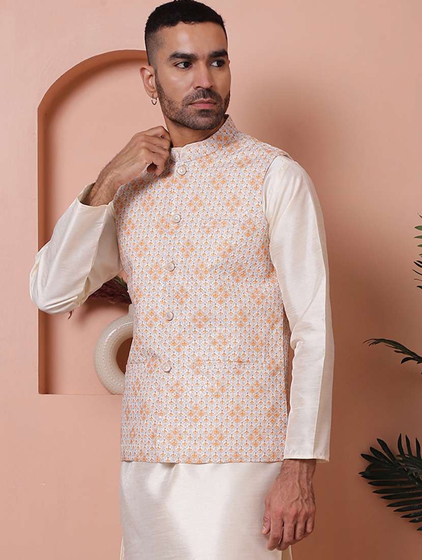 men mandarin neck printed nehru jacket - 21524983 -  Zoom Image - 0
