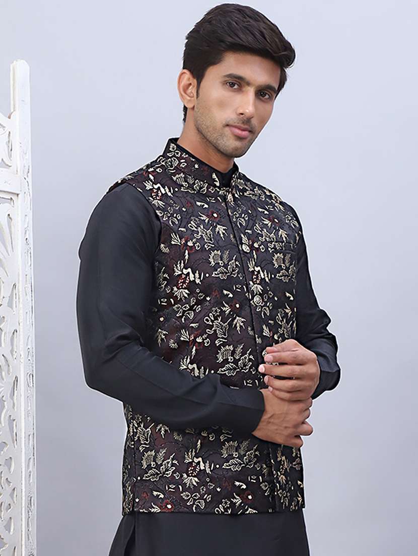 men mandarin neck self-designed nehru jacket - 21524988 -  Standard Image - 2