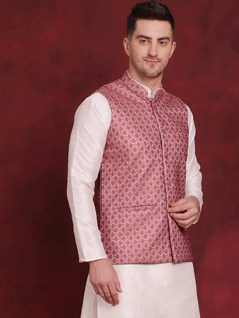 men mandarin neck self-designed nehru jacket - 21524994 - Standard Image - 2