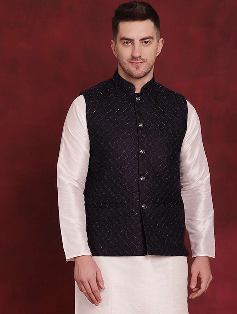 men mandarin neck self-designed nehru jacket - 21524995 - Standard Image - 2