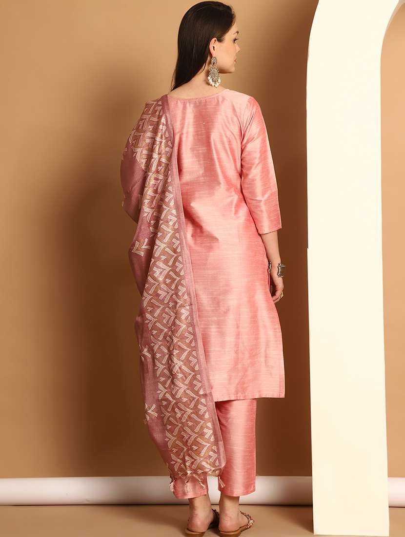 women three quarter sleeve embroidered suit set - 21525007 -  Standard Image - 2