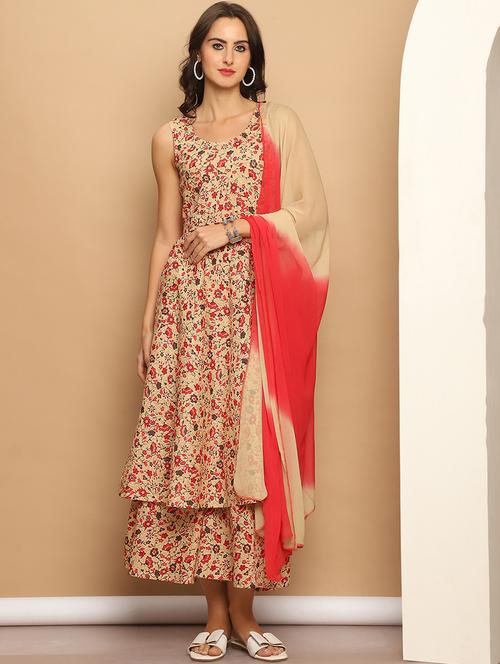 women floral sleeveless kurta palazzo set - 21525009 - Standard Image - 0