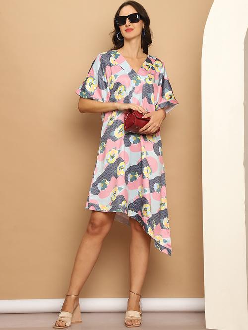 women v neck printed asymmetric dress - 21525019 - Standard Image - 0