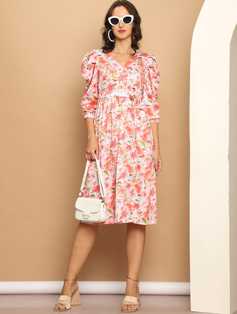 women v neck floral printed fit & flare dress - 21525020 -  Zoom Image - 0