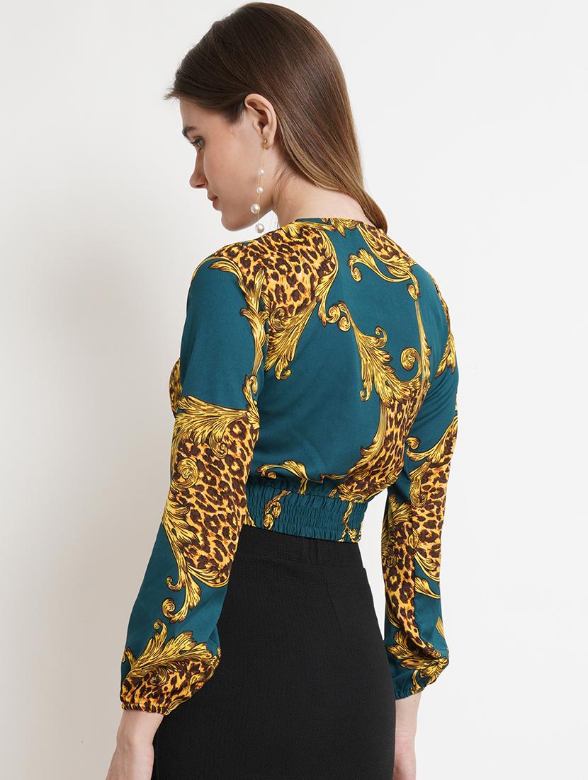 women printed overlap neck crop top - 21525045 - Standard Image - 2