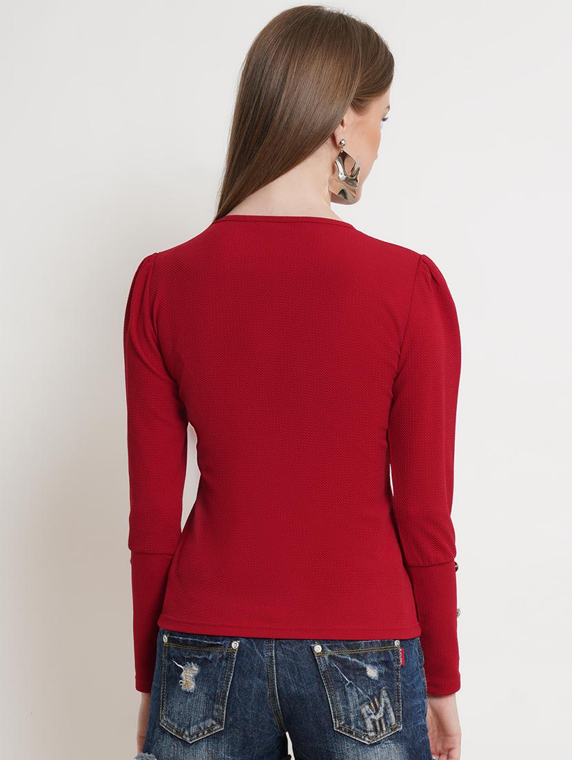 women solid round neck top - 21525050 - Standard Image - 2