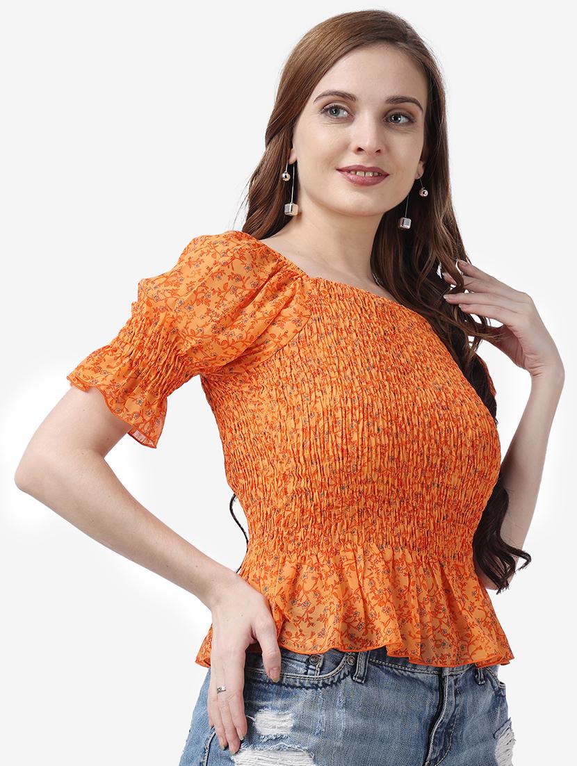 women floral printed puff sleeves peplum top - 21525076 - Standard Image - 2