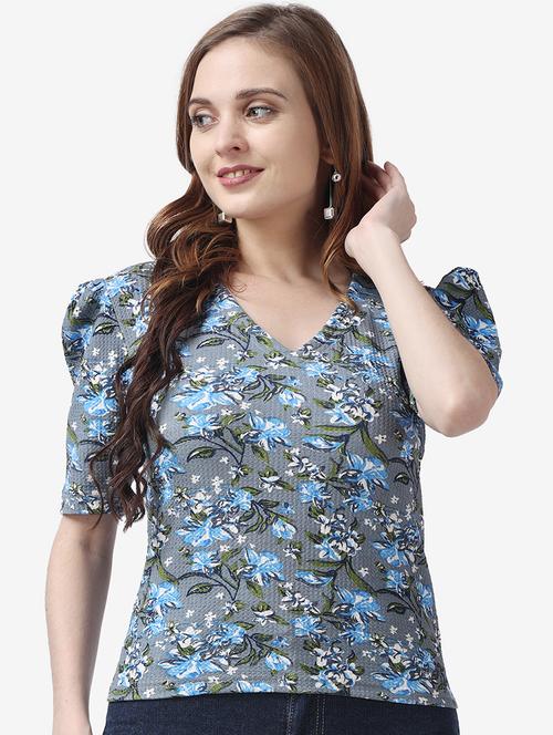 women floral printed v neck top - 21525078 - Standard Image - 0