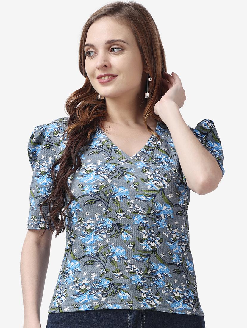 women floral printed v neck top - 21525078 - Zoom Image - 0