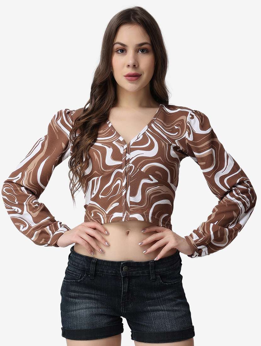 women printed long sleeves crop top - 21525095 -  Zoom Image - 0