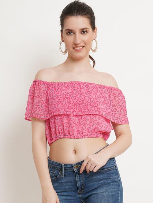 women printed off shoulder crop top - 21525097 - Standard Image - 0