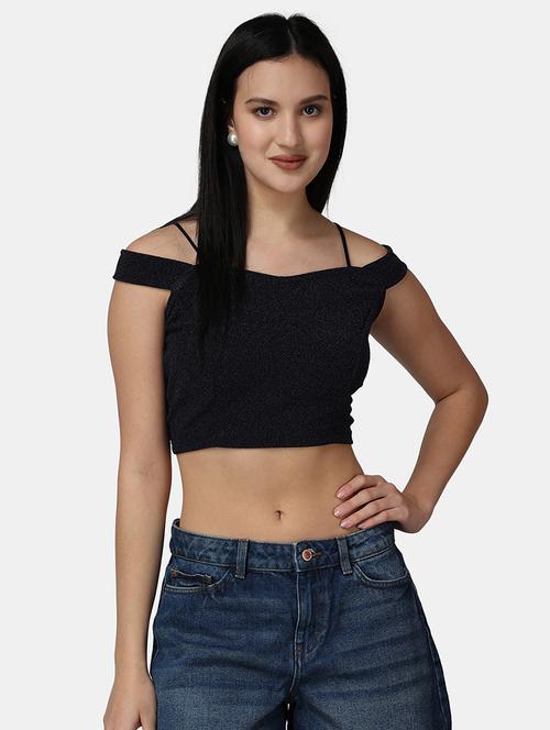 women self design off shoulder crop top - 21525108 -  Standard Image - 0