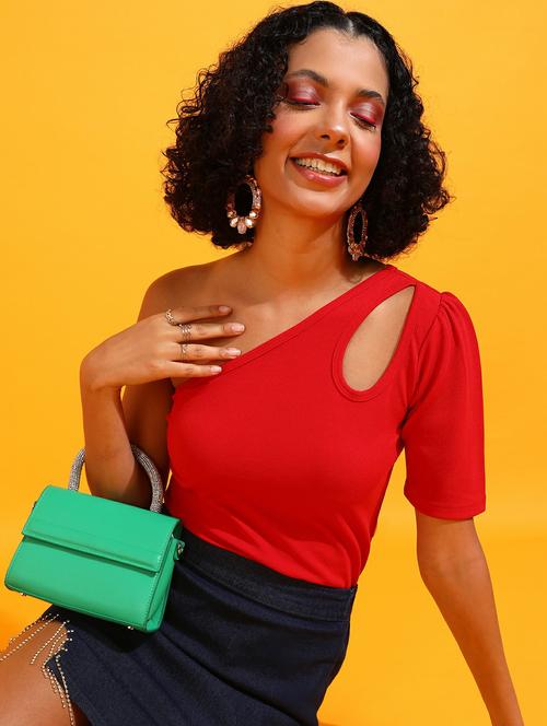 women solid single shoulder top - 21525143 - Standard Image - 0