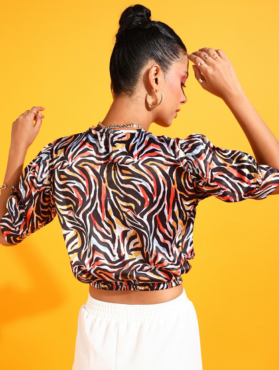 women printed round neck crop top - 21525176 - Standard Image - 2