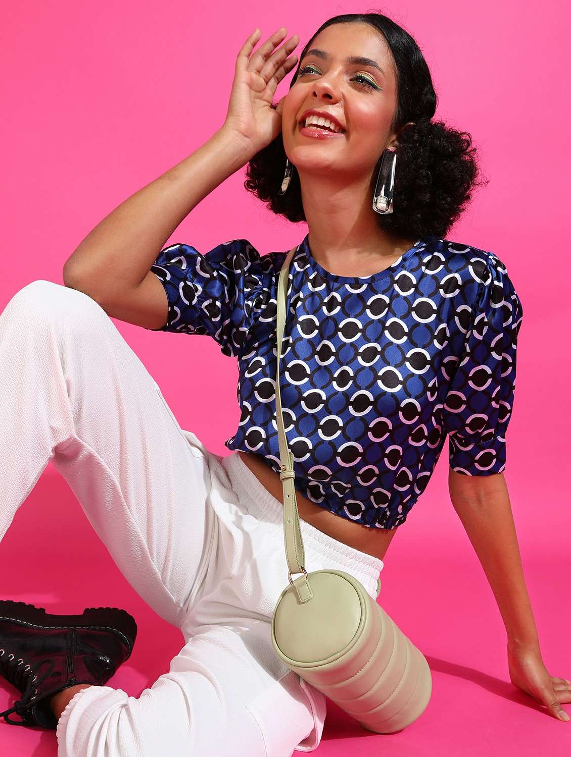 women printed round neck crop top - 21525177 - Zoom Image - 0