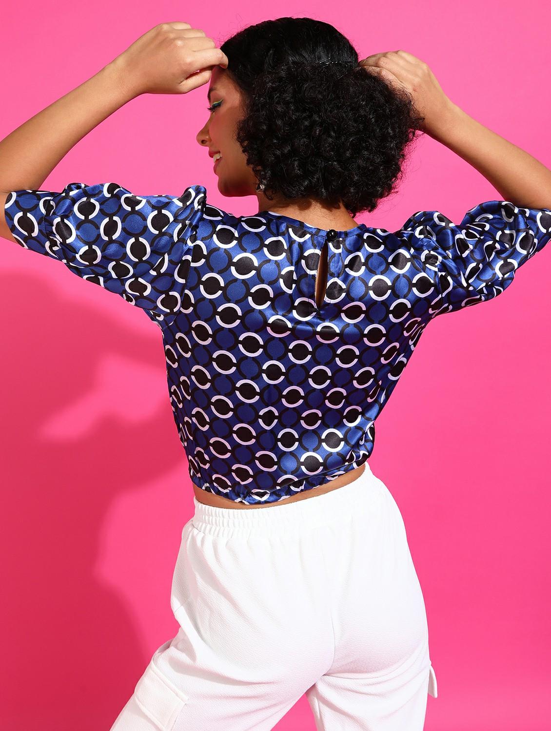 women printed round neck crop top - 21525177 - Standard Image - 2