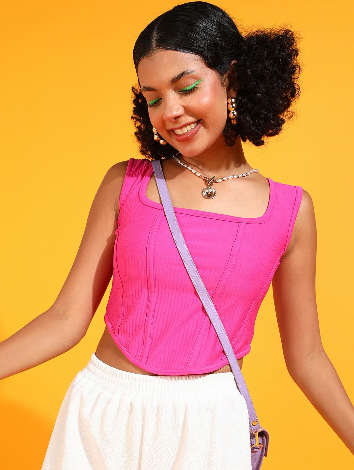 women solid sleeveless crop top - 21525185 -  Zoom Image - 0