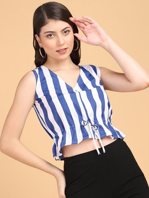 women striped printed sleeveless crop top - 21525187 - Standard Image - 0