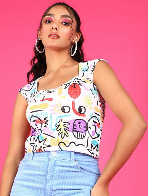 women printed sleeveless straight top - 21525194 - Standard Image - 0