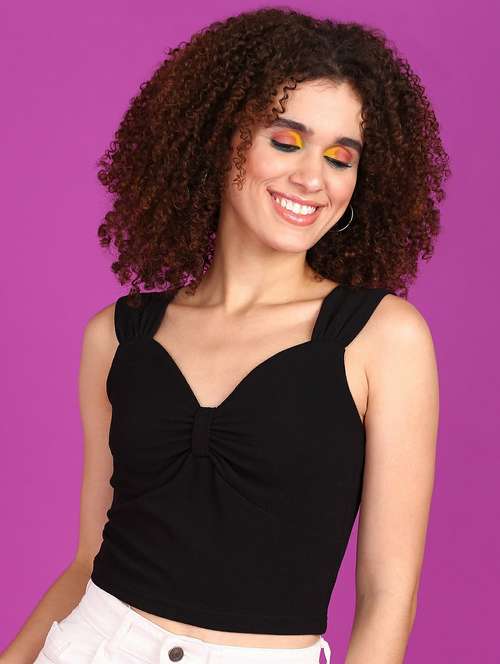 women solid sleevelees crop top - 21525202 -  Standard Image - 0