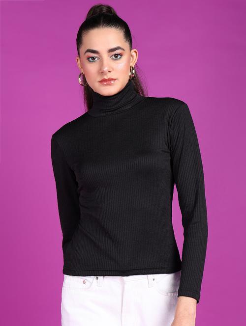 women solid high neck long sleeves top - 21525206 - Standard Image - 0