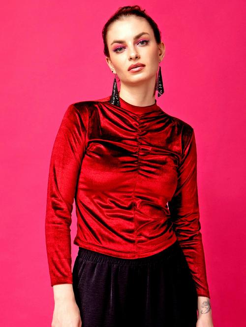 women solid mock neck long sleeves top - 21525218 -  Standard Image - 0