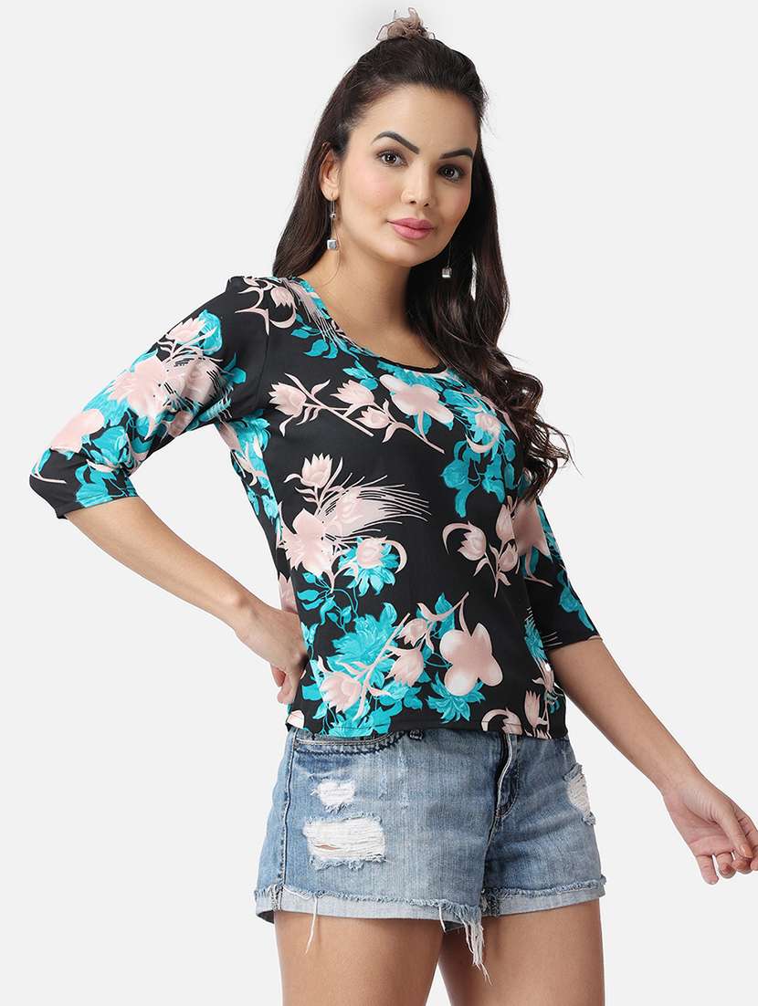 women floral print round neck top - 21525223 - Standard Image - 2