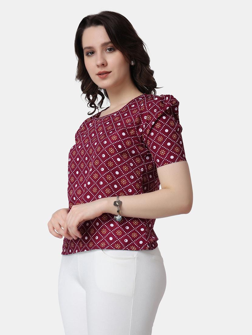 women printed round neck puff sleves op - 21525226 - Standard Image - 2