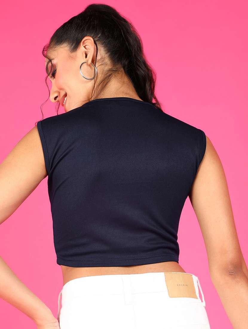 women solid sleeveless crop top - 21525230 -  Standard Image - 2