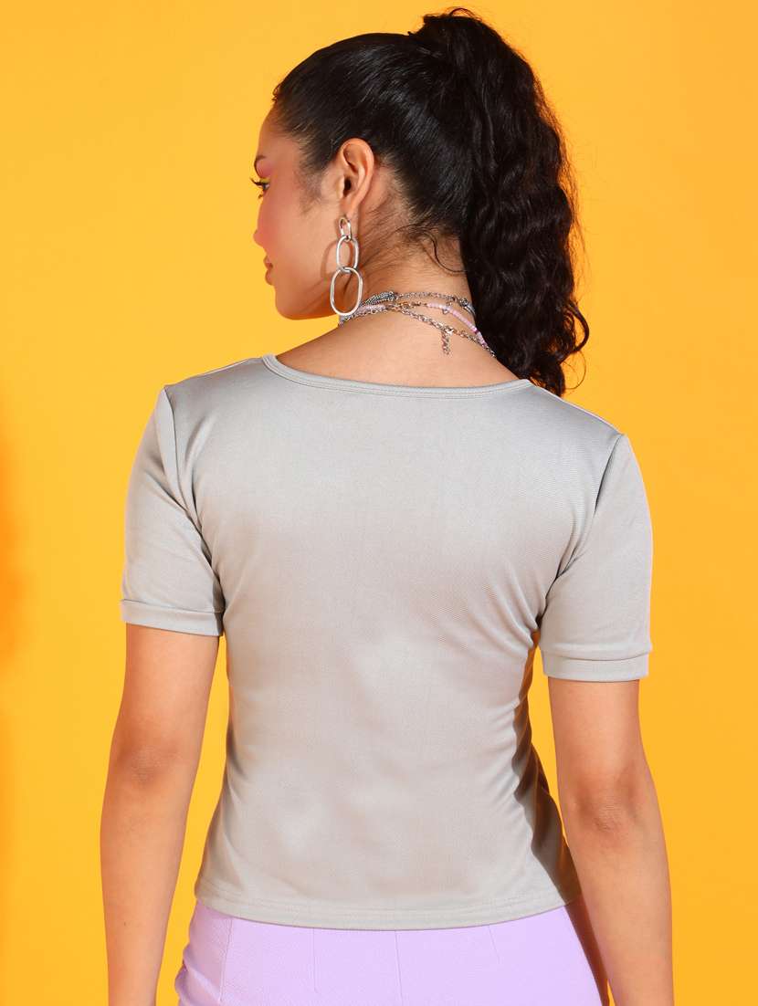 women solid short sleeves top - 21525234 - Standard Image - 2